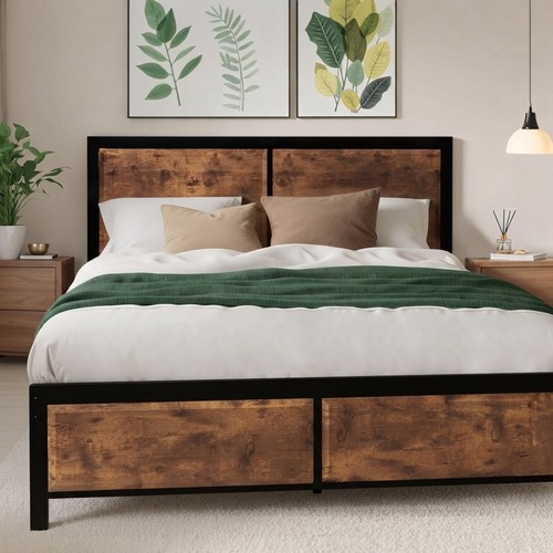 Double platform bed frame - bed, with